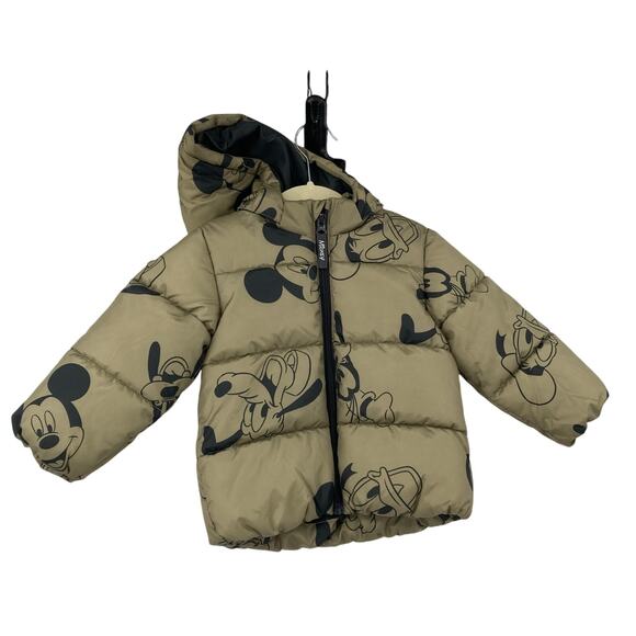 H&M Disney Mickey Puffer Coat Green Goofy Pluto Donald Hood 12-18 NEW